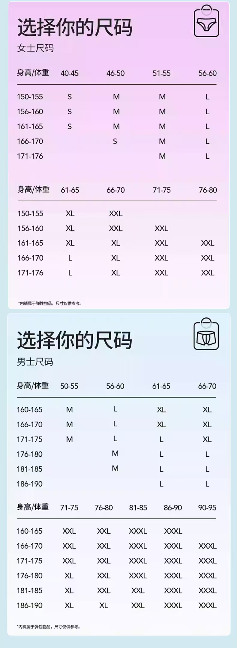 易爽佳男女款一次性内裤尺码表